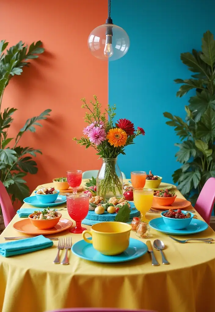 28 Wood Dining Room Table Decor Ideas for Every Season - 19. Color Blocked Fun