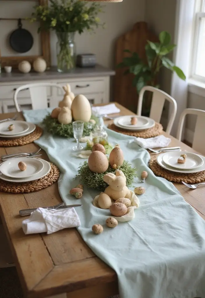 28 Wood Dining Room Table Decor Ideas for Every Season - 2. Rustic Easter Charm