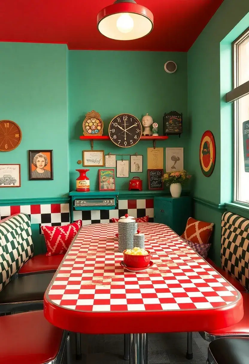28 Wood Dining Room Table Decor Ideas for Every Season - 25. Retro Diner Style