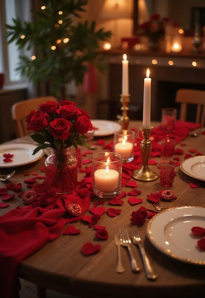 28 Wood Dining Room Table Decor Ideas for Every Season - 6. Valentine's Day Romance