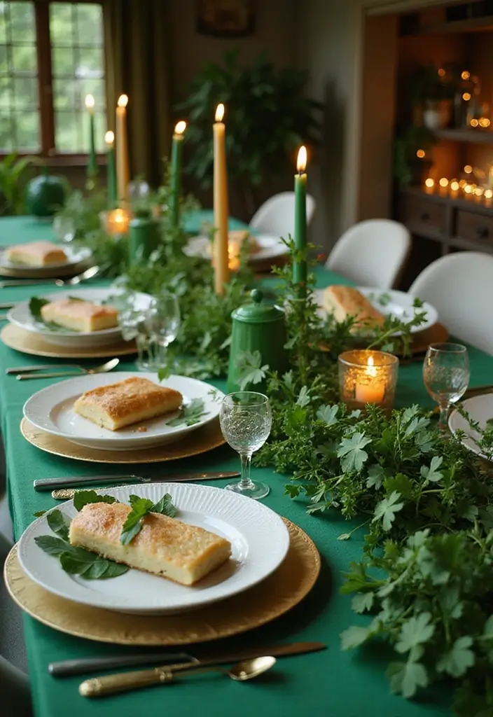 28 Wood Dining Room Table Decor Ideas for Every Season - 7. St. Patrick's Day Greenery