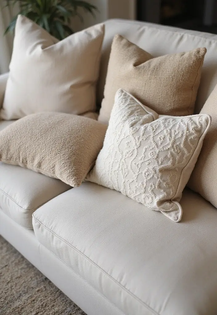 30 Beige and Wood Living Room Decor Ideas for a Soft Natural Style - 12. Beige Throw Pillows