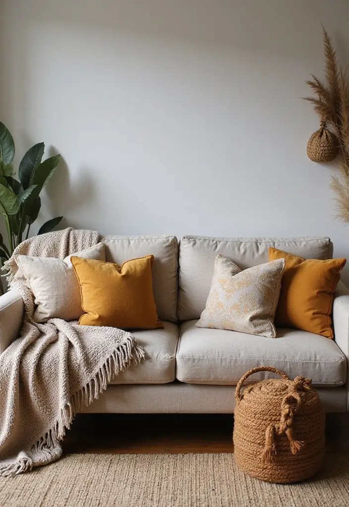 30 Beige and Wood Living Room Decor Ideas for a Soft Natural Style - 19. Warm Throw Blankets