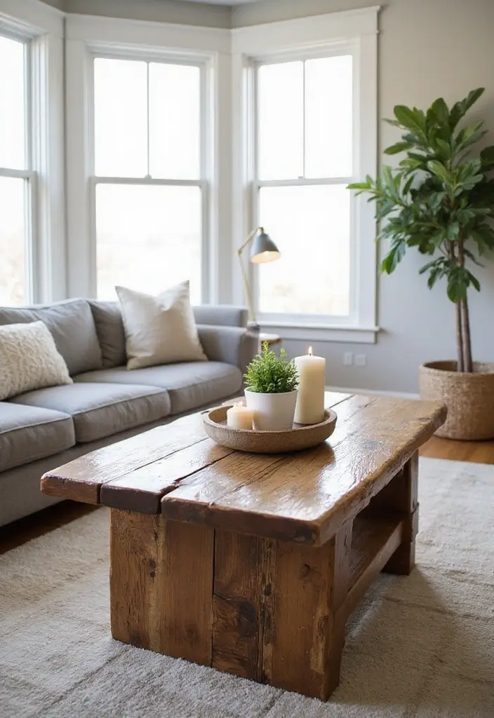 30 Beige and Wood Living Room Decor Ideas for a Soft Natural Style - 2. Reclaimed Wood Coffee Table