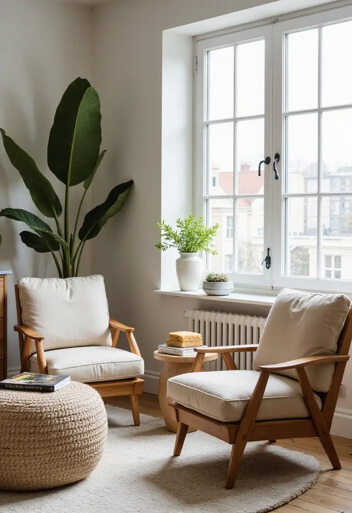 30 Beige and Wood Living Room Decor Ideas for a Soft Natural Style - 25. Beige and Wood Accent Chairs