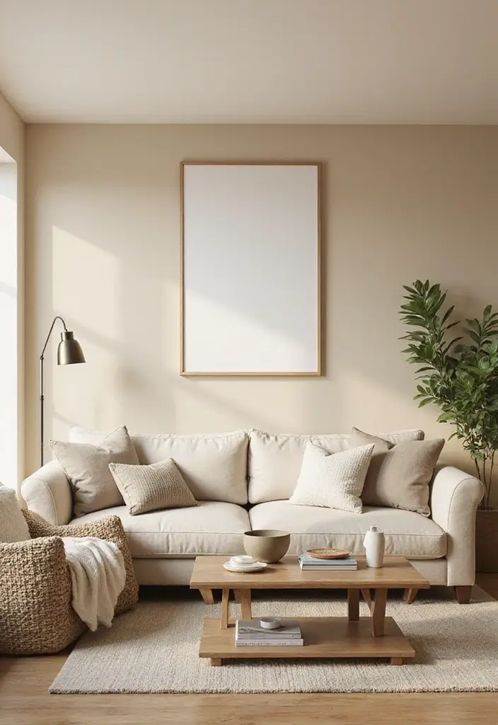 30 Beige and Wood Living Room Decor Ideas for a Soft Natural Style - 28. Beige Wall Paint