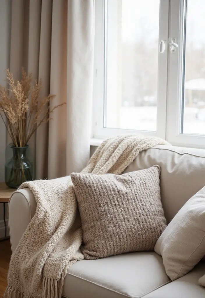 30 Beige and Wood Living Room Decor Ideas for a Soft Natural Style - 3. Neutral Textiles
