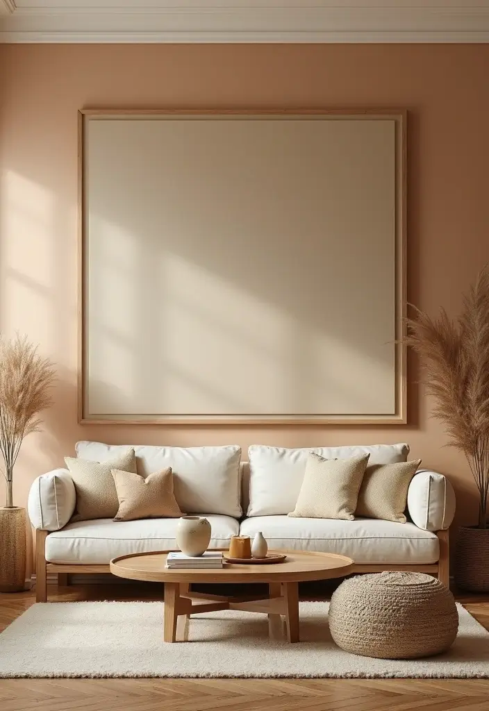 30 Beige and Wood Living Room Decor Ideas for a Soft Natural Style - 5. Warm Accent Wall