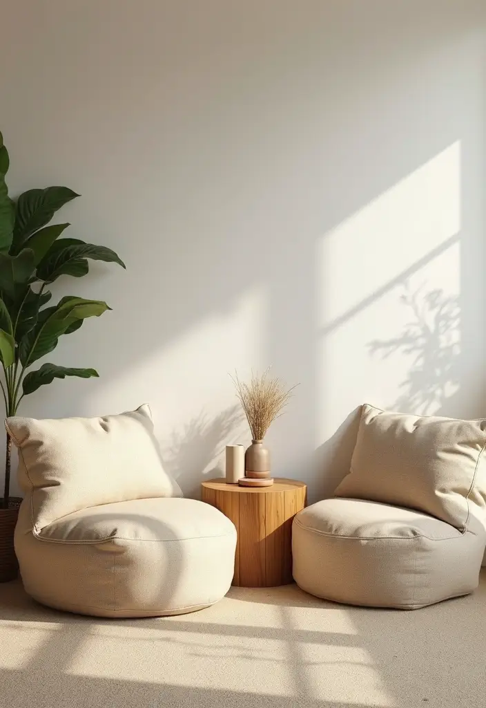 30 Beige and Wood Living Room Decor Ideas for a Soft Natural Style - 6. Cozy Bean Bags