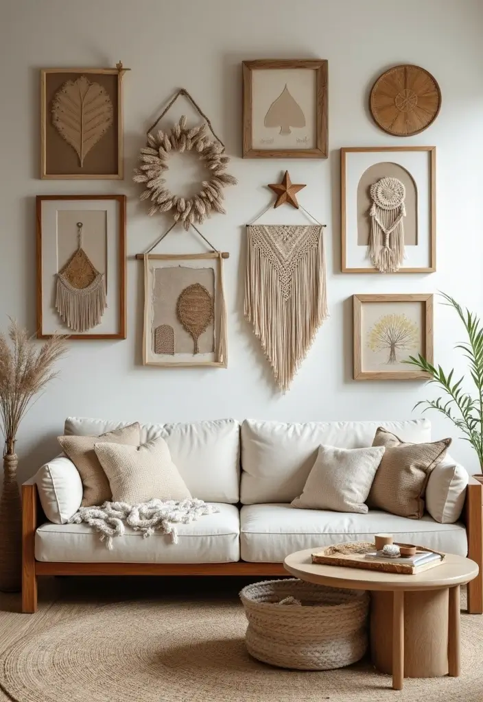 30 Beige and Wood Living Room Decor Ideas for a Soft Natural Style - 7. Rustic Wall Art