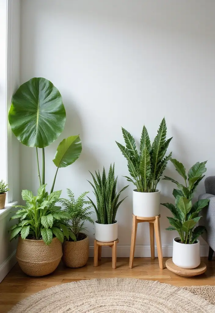 30 Beige and Wood Living Room Decor Ideas for a Soft Natural Style - 8. Plant Corner