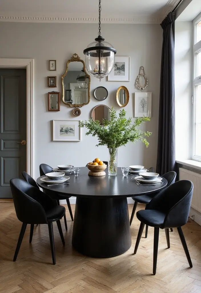 30 Black Wood Dining Table Decor Ideas for Elegant Dining Rooms 41 30 Black Wood Dining Table Decor Ideas for Elegant Dining Rooms - 13. Artful Wall Decor