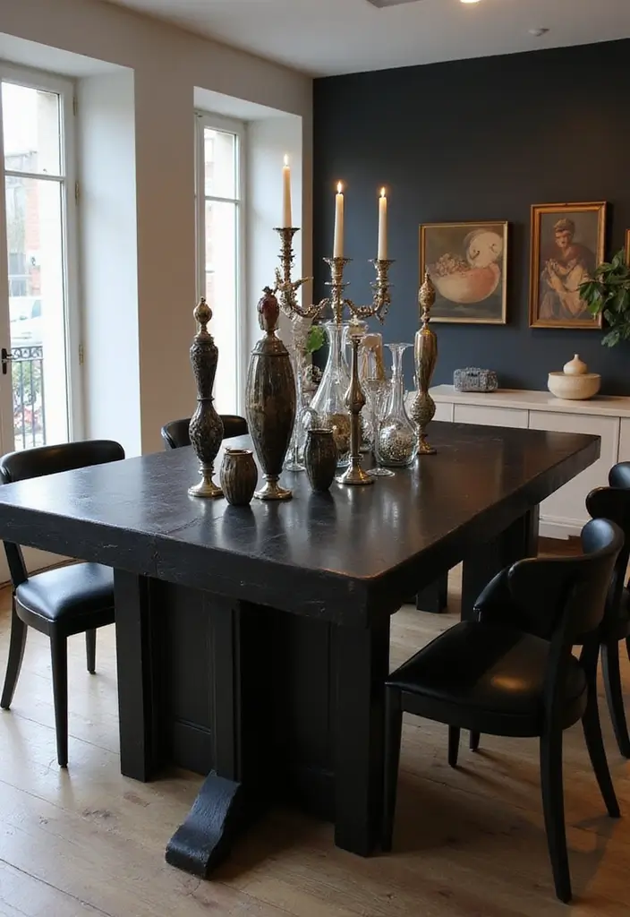 30 Black Wood Dining Table Decor Ideas for Elegant Dining Rooms 44 30 Black Wood Dining Table Decor Ideas for Elegant Dining Rooms - 16. Artistic Centerpieces