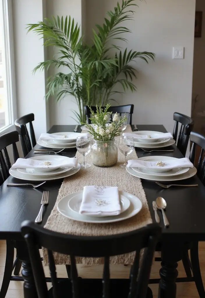 30 Black Wood Dining Table Decor Ideas for Elegant Dining Rooms 51 30 Black Wood Dining Table Decor Ideas for Elegant Dining Rooms - 17. Textured Table Runners