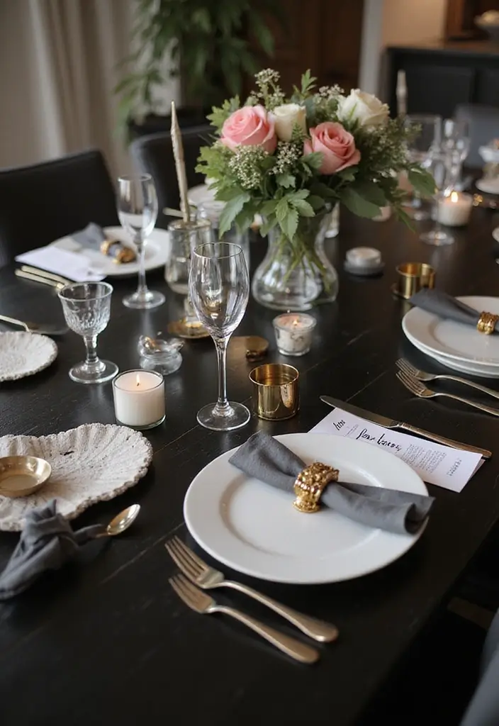 30 Black Wood Dining Table Decor Ideas for Elegant Dining Rooms 66 30 Black Wood Dining Table Decor Ideas for Elegant Dining Rooms - 20. Personalized Place Settings