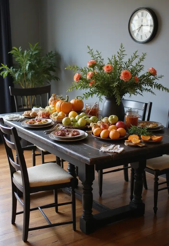 30 Black Wood Dining Table Decor Ideas for Elegant Dining Rooms 67 30 Black Wood Dining Table Decor Ideas for Elegant Dining Rooms - 21. Utilize Seasonal Items