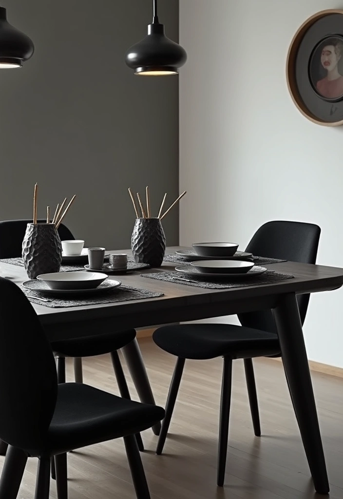 30 Black Wood Dining Table Decor Ideas for Elegant Dining Rooms 16 30 Black Wood Dining Table Decor Ideas for Elegant Dining Rooms - 4. Monochromatic Magic