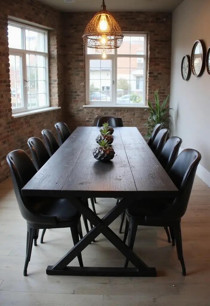 30 Black Wood Dining Table Decor Ideas for Elegant Dining Rooms 18 30 Black Wood Dining Table Decor Ideas for Elegant Dining Rooms - 6. Industrial Edge with Metal Accents