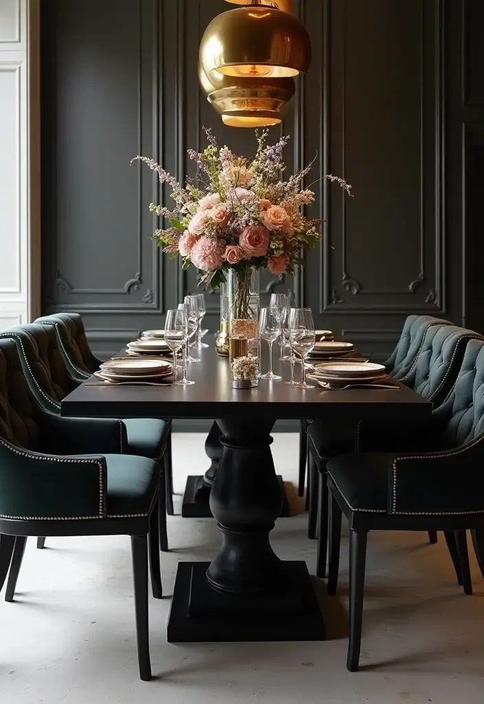 30 Black Wood Dining Table Decor Ideas for Elegant Dining Rooms 26 30 Black Wood Dining Table Decor Ideas for Elegant Dining Rooms - 8. Elegant Centerpieces with Height