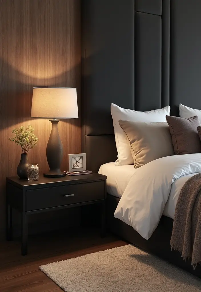 30 Black and Wood Bedroom Decor Ideas for a Modern Contrast - 10. Black and Wood Bedside Tables
