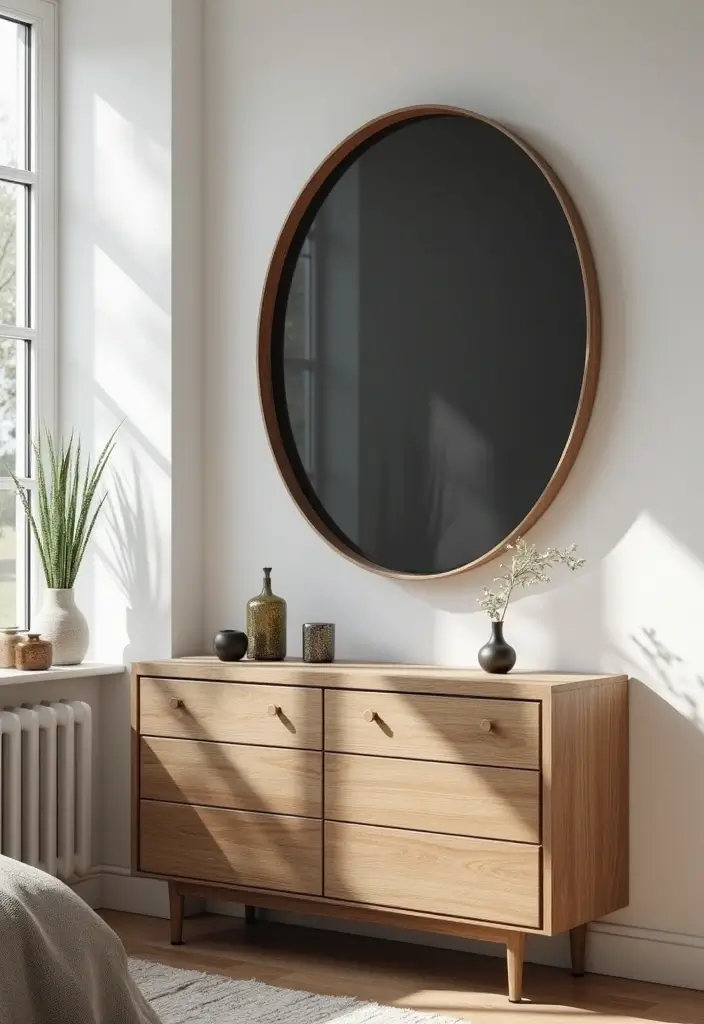 30 Black and Wood Bedroom Decor Ideas for a Modern Contrast - 12. Black Mirrors with Wood Frames
