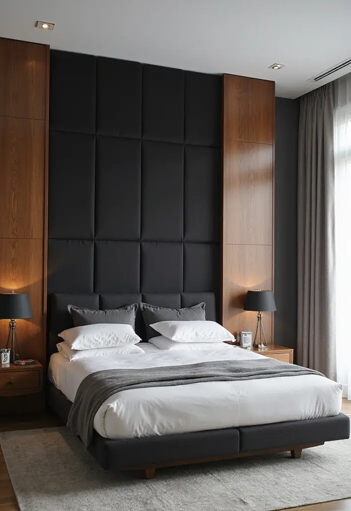 30 Black and Wood Bedroom Decor Ideas for a Modern Contrast - 15. Black and Wood Headboard Designs