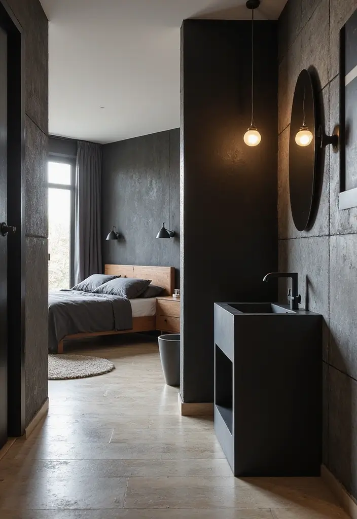 30 Black and Wood Bedroom Decor Ideas for a Modern Contrast - 23. Black Bathroom Accessories with Wood Touches