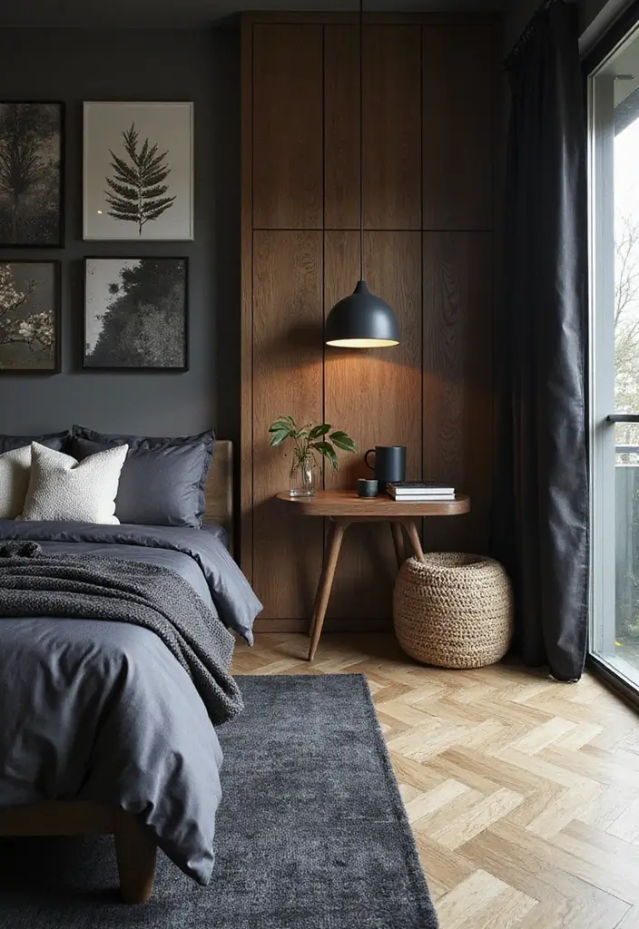 30 Black and Wood Bedroom Decor Ideas for a Modern Contrast - 24. Black and Wood Elemental Decor Items