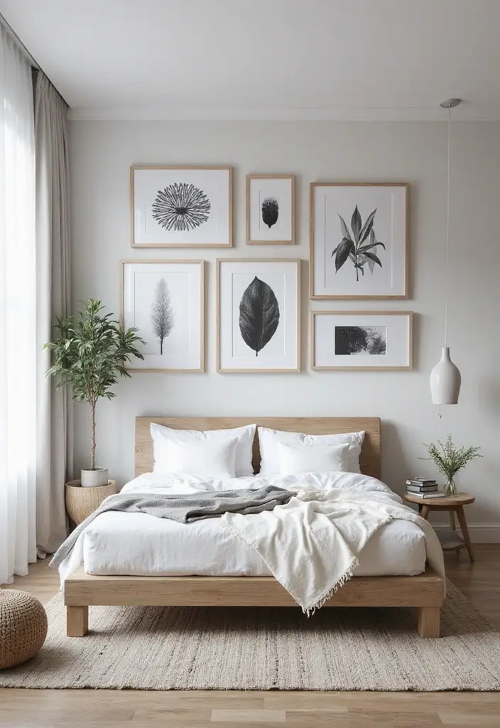 30 Black and Wood Bedroom Decor Ideas for a Modern Contrast - 7. Wooden Frames with Black Artwork