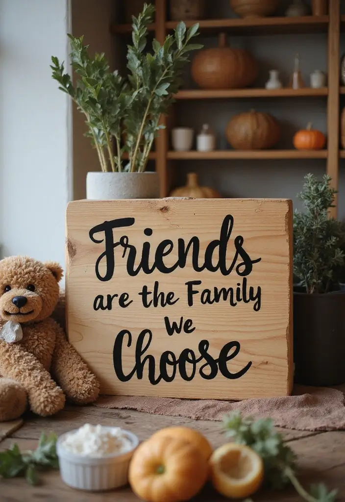 30 DIY Family Wood Sign Ideas for Personalized Wall Decor - 24. Friends are the Family We Choose Sign