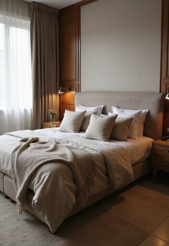 30 Master Bedroom Ideas Featuring Wood Beds for a Natural Feel 48 30 Master Bedroom Ideas Featuring Wood Beds for a Natural Feel - 16. Upholstered Wooden Bed