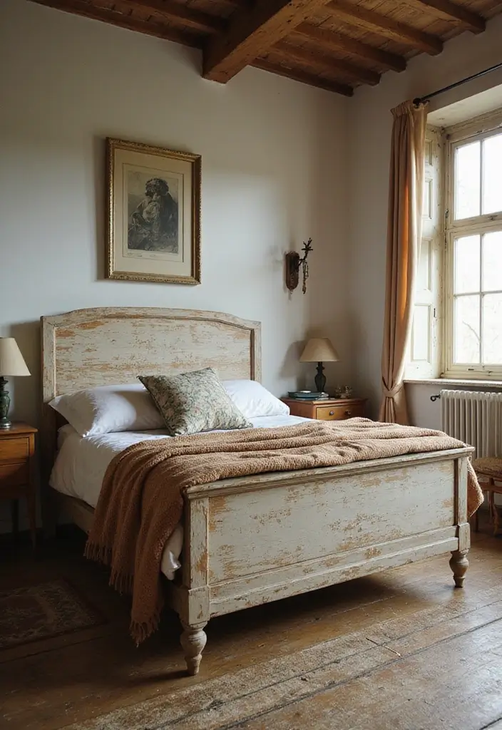 30 Master Bedroom Ideas Featuring Wood Beds for a Natural Feel 67 30 Master Bedroom Ideas Featuring Wood Beds for a Natural Feel - 21. Vintage Farmhouse Style Wooden Bed
