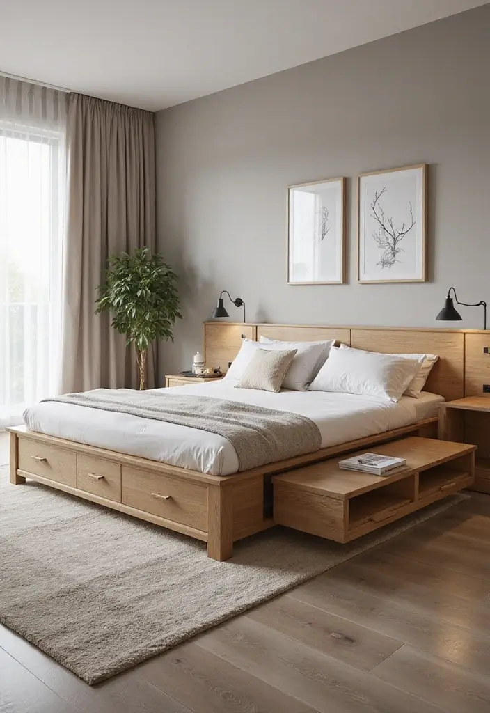 30 Master Bedroom Ideas Featuring Wood Beds for a Natural Feel 74 30 Master Bedroom Ideas Featuring Wood Beds for a Natural Feel - 22. Bed with Integrated Storage Solutions