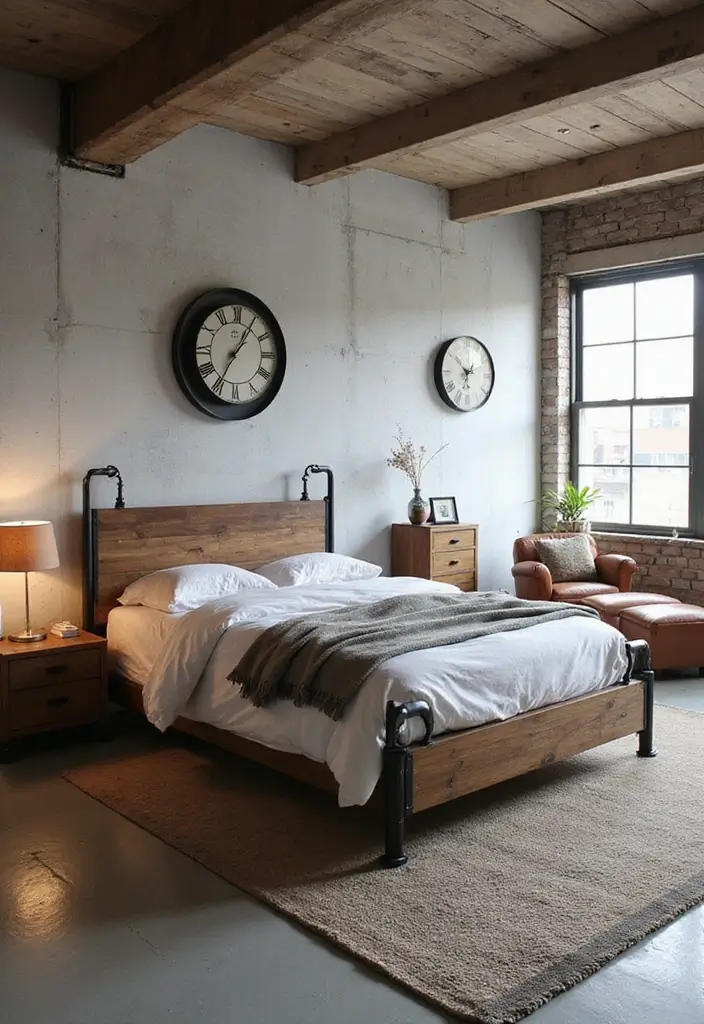 30 Master Bedroom Ideas Featuring Wood Beds for a Natural Feel 16 30 Master Bedroom Ideas Featuring Wood Beds for a Natural Feel - 4. Modern Industrial Wooden Bed