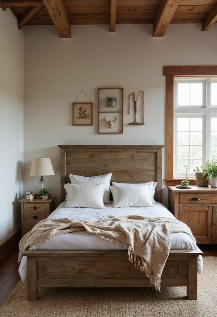 30 Master Bedroom Ideas Featuring Wood Beds for a Natural Feel 17 30 Master Bedroom Ideas Featuring Wood Beds for a Natural Feel - 5. Farmhouse-Style Wooden Bed