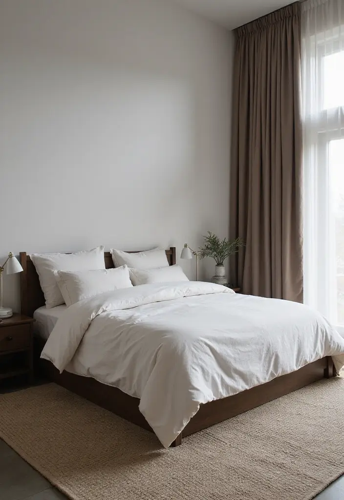30+ Minimalist Bedroom Decor Ideas with Dark Wood Furniture 34 30+ Minimalist Bedroom Decor Ideas with Dark Wood Furniture - 10. Monochromatic Color Palette