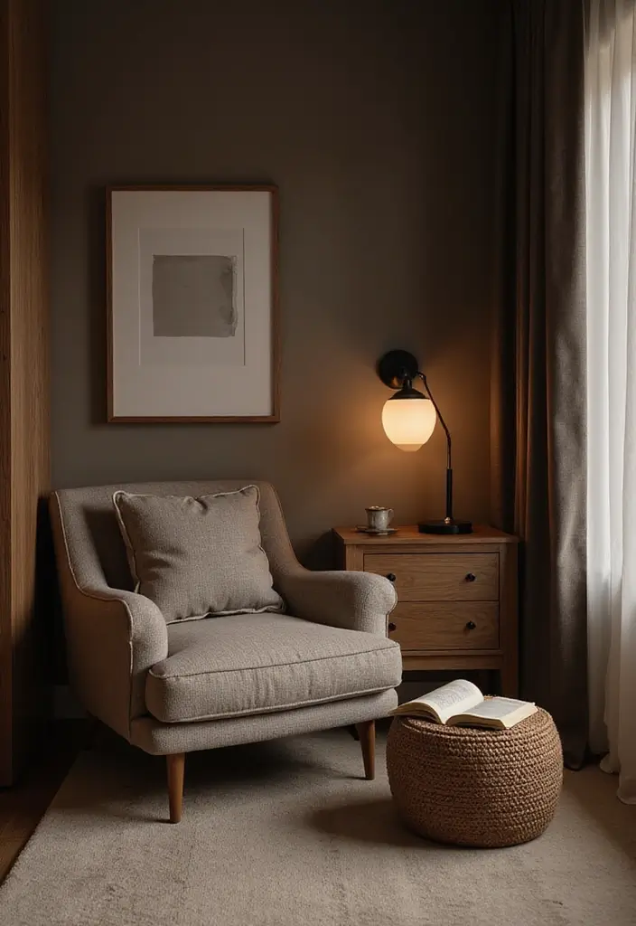 30+ Minimalist Bedroom Decor Ideas with Dark Wood Furniture 35 30+ Minimalist Bedroom Decor Ideas with Dark Wood Furniture - 11. Cozy Reading Nook