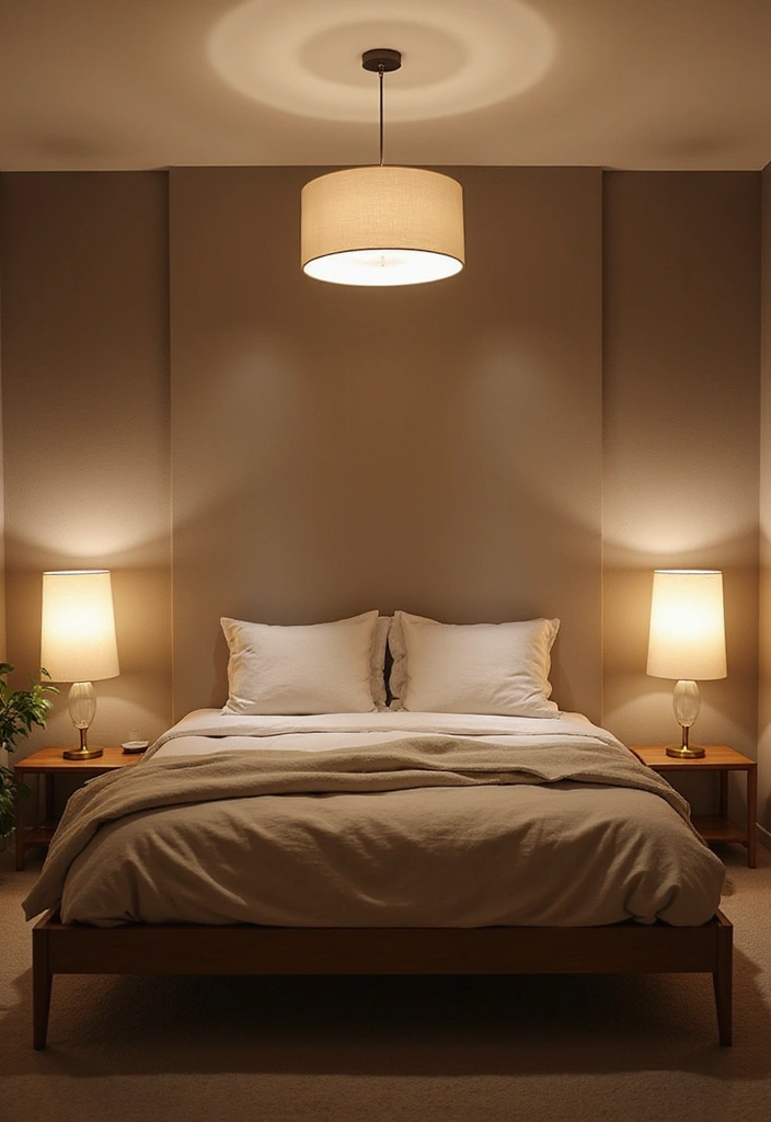 30+ Minimalist Bedroom Decor Ideas with Dark Wood Furniture 45 30+ Minimalist Bedroom Decor Ideas with Dark Wood Furniture - 13. Layered Lighting