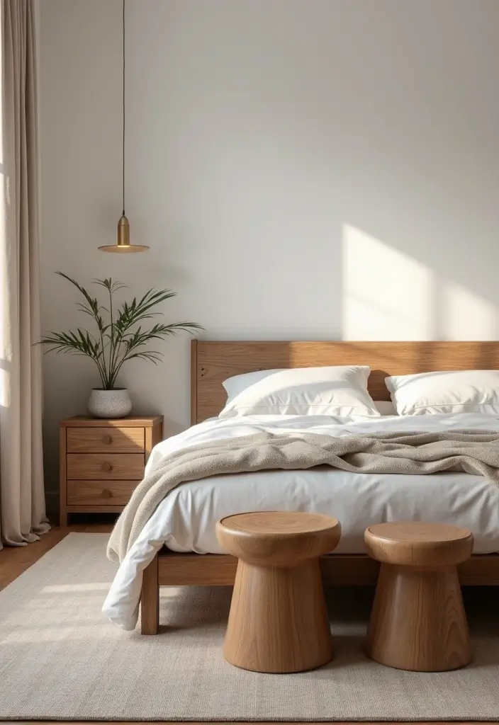 30+ Minimalist Bedroom Decor Ideas with Dark Wood Furniture 55 30+ Minimalist Bedroom Decor Ideas with Dark Wood Furniture - 15. Natural Wood Stools