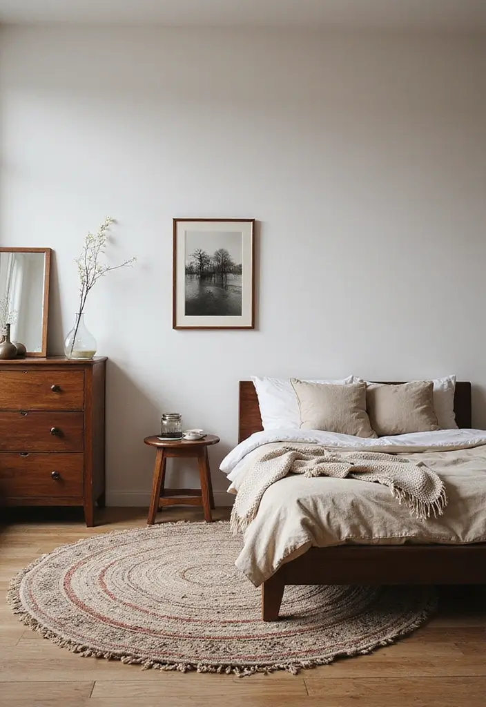 30+ Minimalist Bedroom Decor Ideas with Dark Wood Furniture 65 30+ Minimalist Bedroom Decor Ideas with Dark Wood Furniture - 19. Layered Rugs