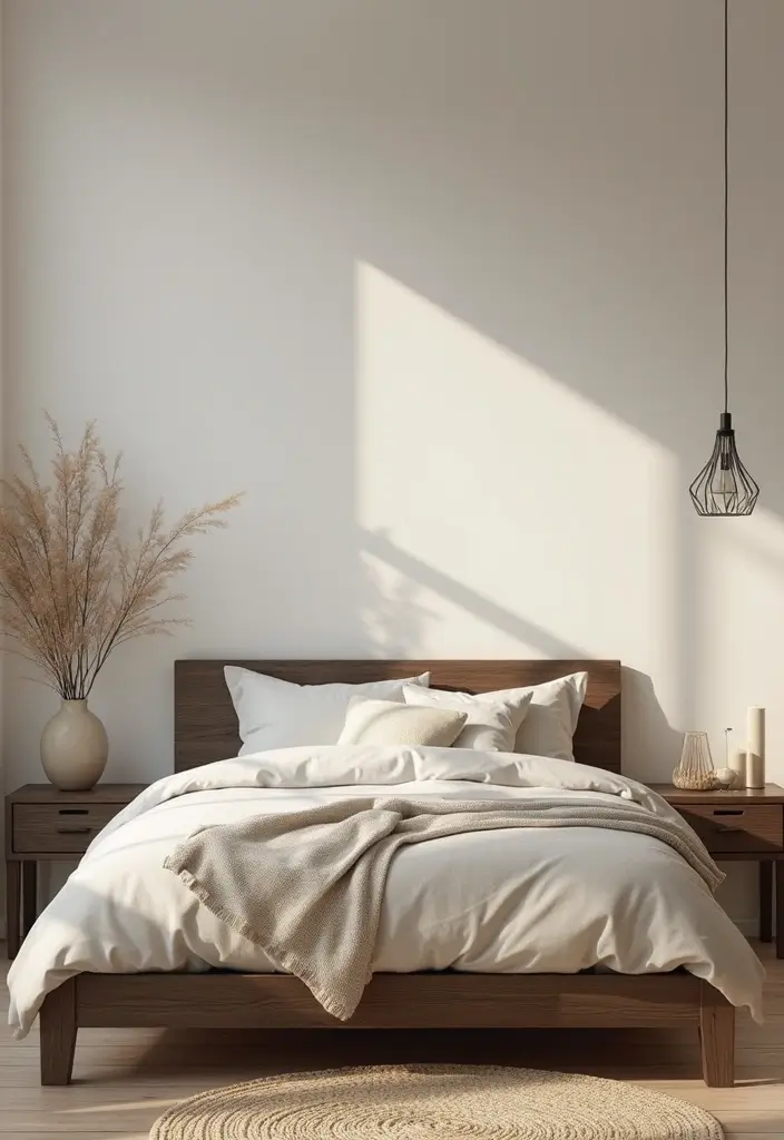 30+ Minimalist Bedroom Decor Ideas with Dark Wood Furniture 4 30+ Minimalist Bedroom Decor Ideas with Dark Wood Furniture - 2. Dark Wood Bed Frame