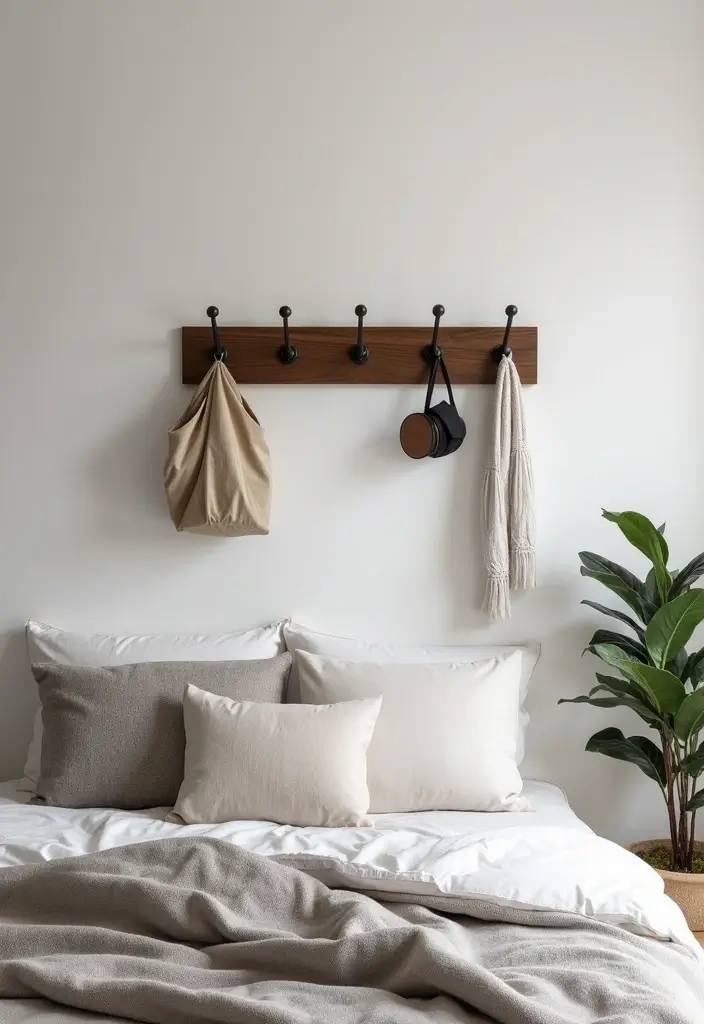 30+ Minimalist Bedroom Decor Ideas with Dark Wood Furniture 80 30+ Minimalist Bedroom Decor Ideas with Dark Wood Furniture - 22. Minimalist Wall Hooks