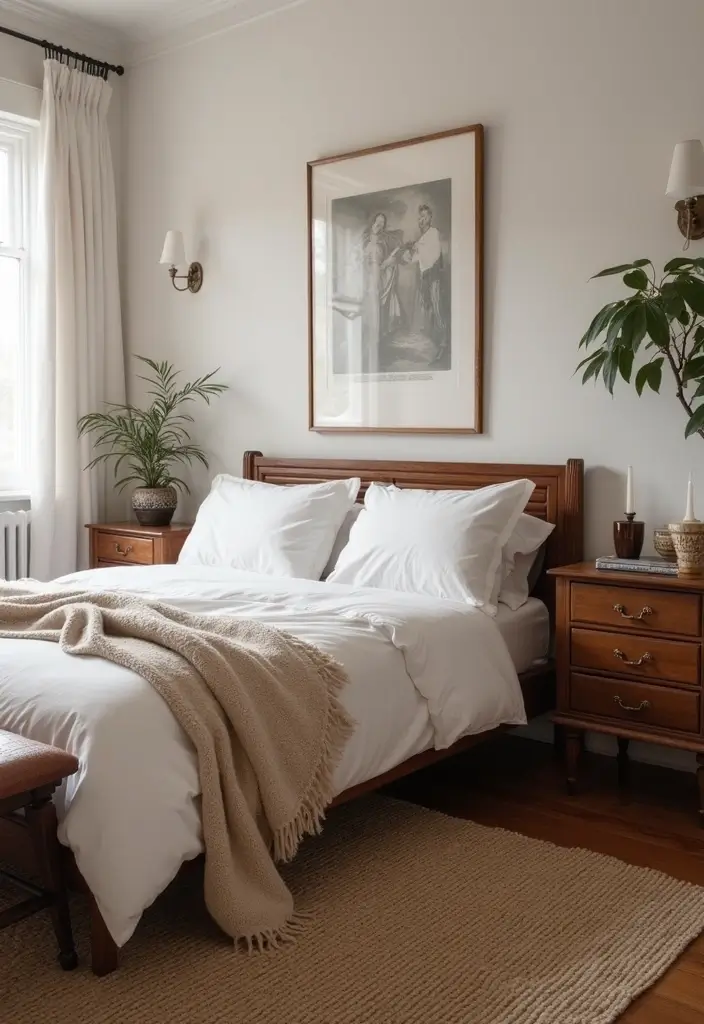 30+ Minimalist Bedroom Decor Ideas with Dark Wood Furniture 100 30+ Minimalist Bedroom Decor Ideas with Dark Wood Furniture - 28. Vintage Accents