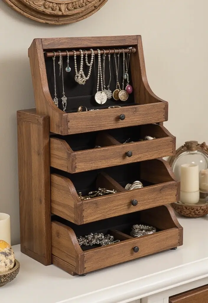 30 Scrap Wood DIY Projects for Cozy Home Decorations - 11. Wooden Jewelry Organizer