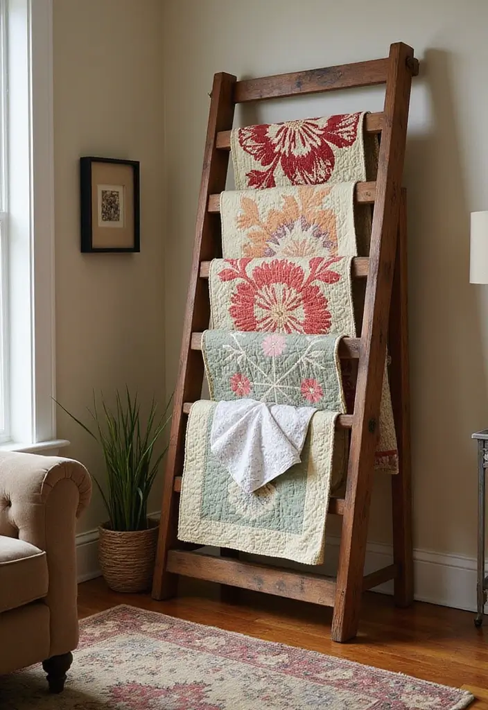 30 Scrap Wood DIY Projects for Cozy Home Decorations - 27. Scrap Wood Quilt Rack